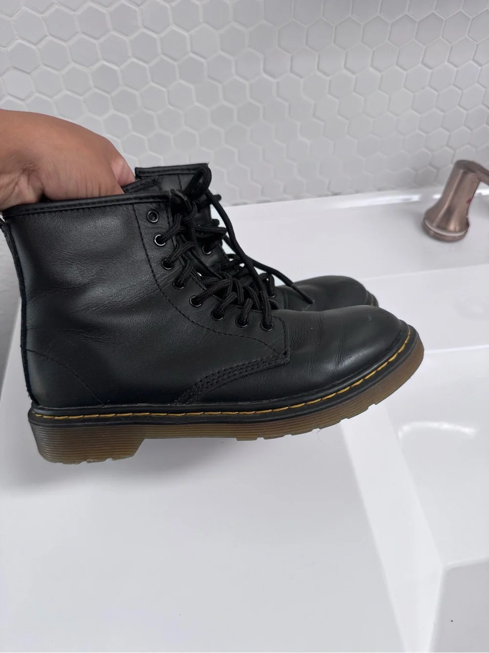 Dr. Martens Delaney Black Leather Lace-Up Boots in Size 2 youth Back to Class